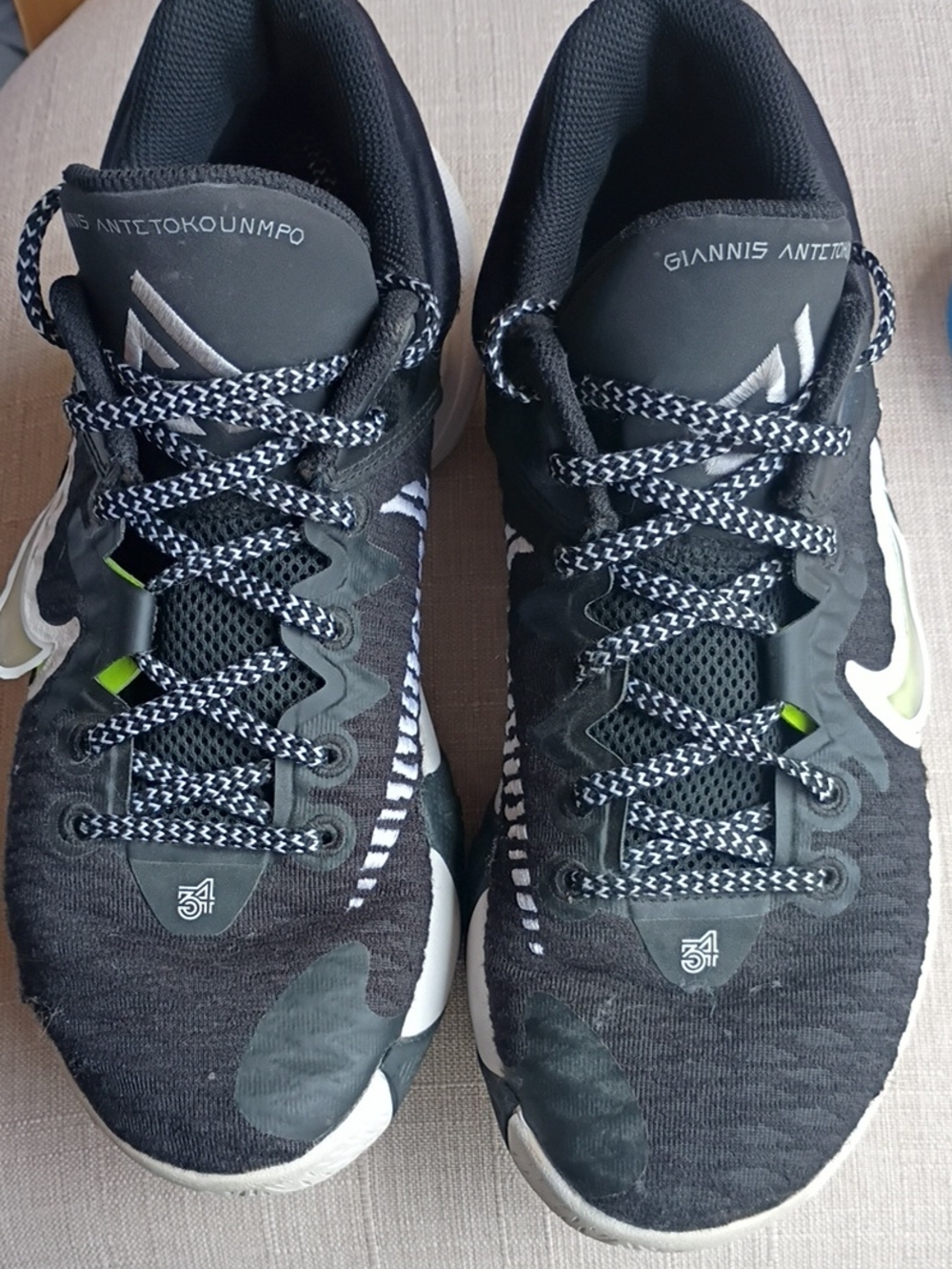 Nike Men’s Black and White Basketball Shoes with Lime Accents